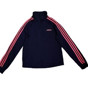 ADIDAS 1/4 zip pullover sweater, navy blue with pink 3 stripes size S